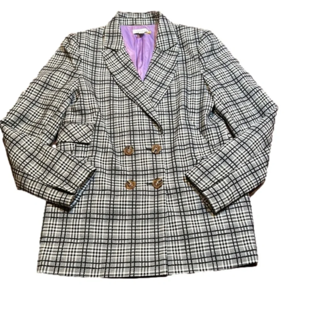 TOPSHOP Fabulous Vintage Black & White Plaid Double-Breasted Blazer Size 8 - Picture 7 of 9